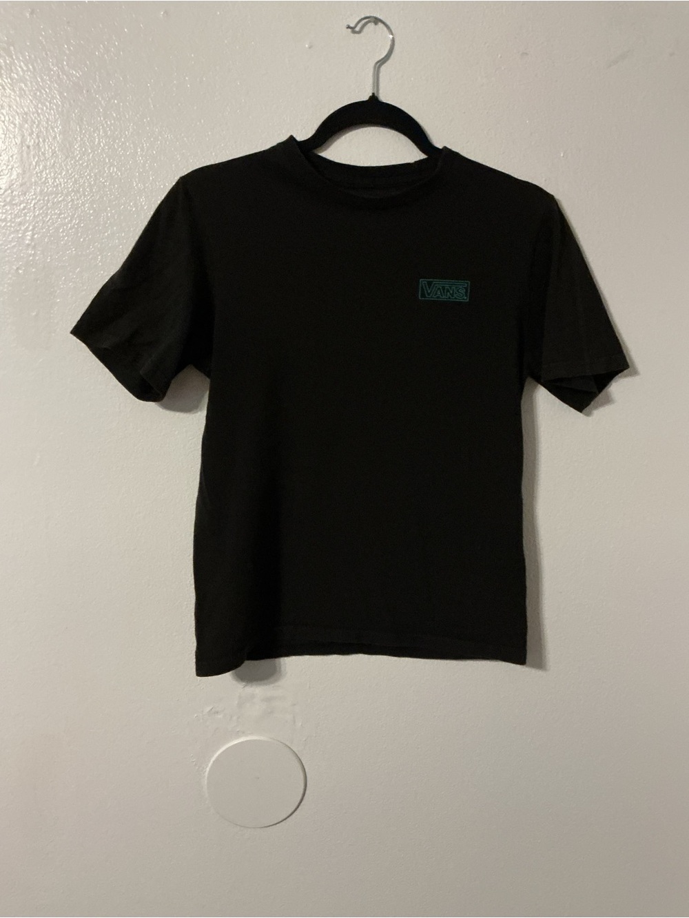 Vans Black Short Sleeve Tee with Teal Logo Patch